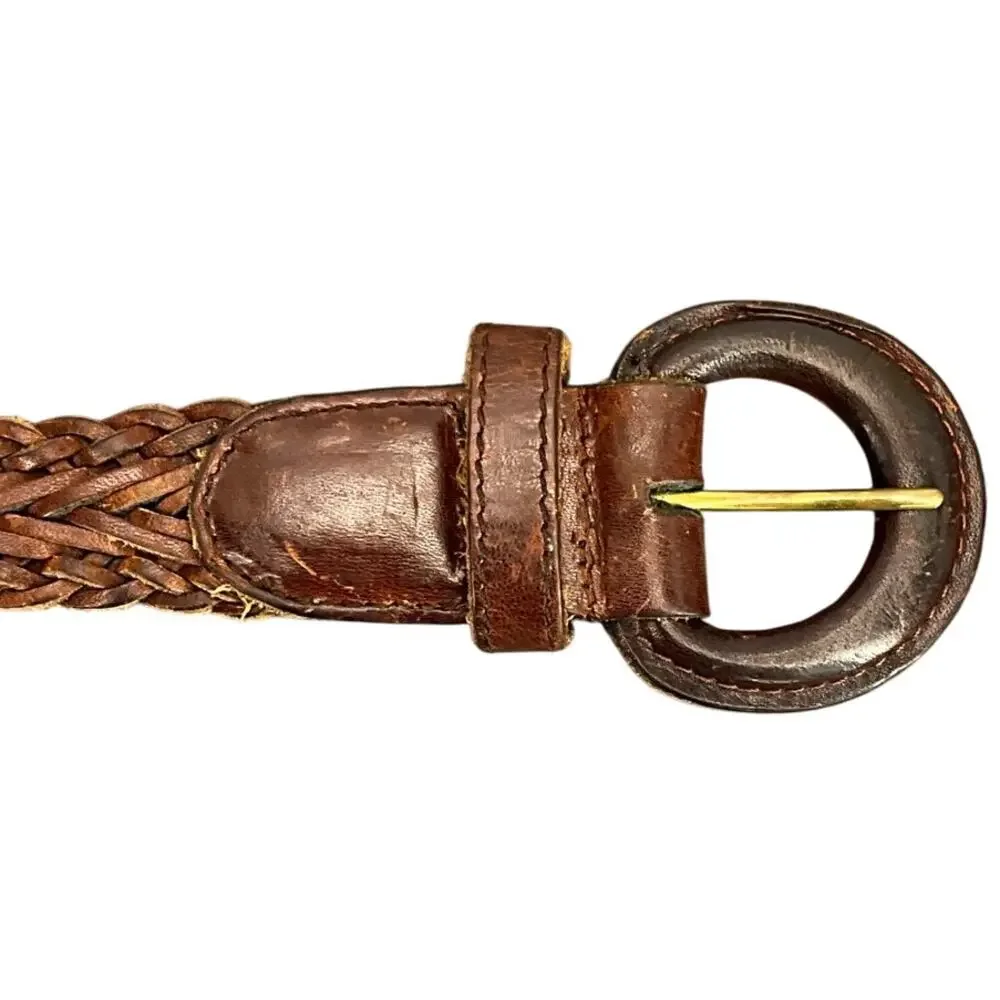 Vintage Western Brown Braided Woven Leather Belt Women 32”-36”